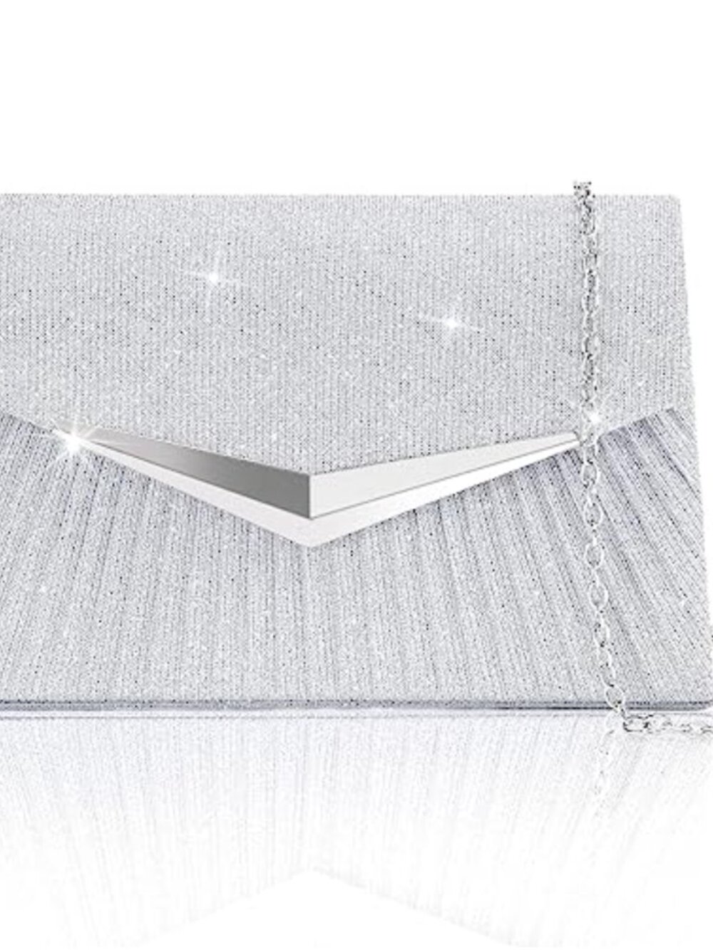 Pleated Sequin Evening Clutch with Detachable Chain, Formal Wedding Purse